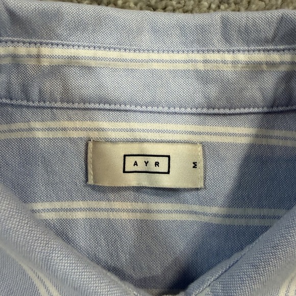 AYR Button Down Shirt Mens M Blue Stripe Oxford Cotton Oversized Pocket Casual - Picture 2 of 11